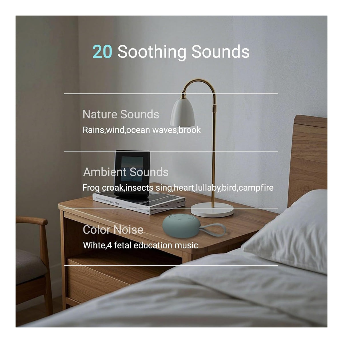 Portable Baby Sound Machine [White Noise for Babies Kids Adults][Timer Function][20 Soothing Sounds][Sleep Soother] 15 Hours Battery Life, Travel,Registry,Gifts,Shower,Clips on Baby Stroller