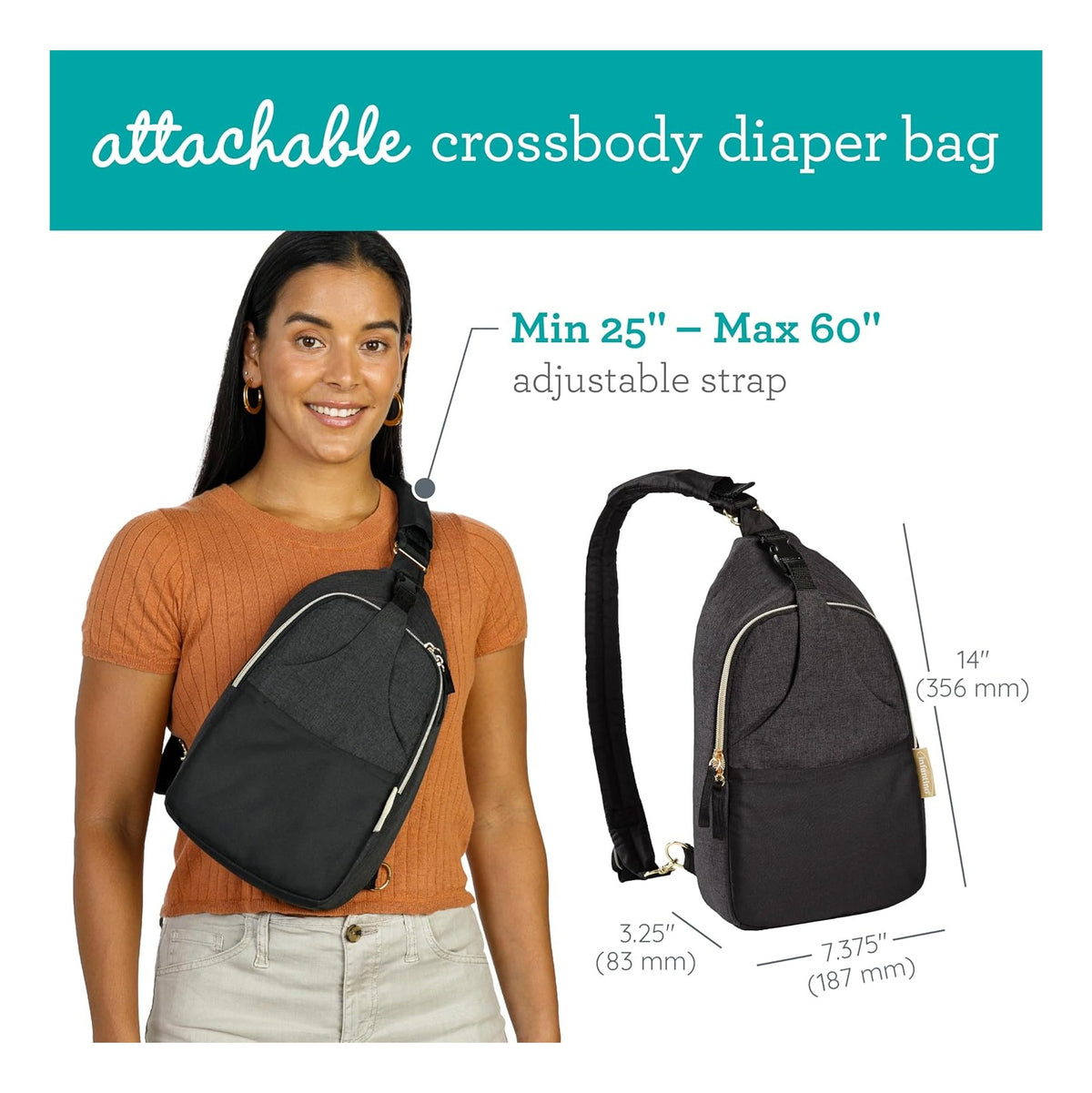 Flip 4-in-1 Convertible Baby Carrier & Crossbody Diaper Bag - Grow-with-Me Carrier with Attachable Crossbody Diaper Bag, Black and Gold, 2-Piece Set