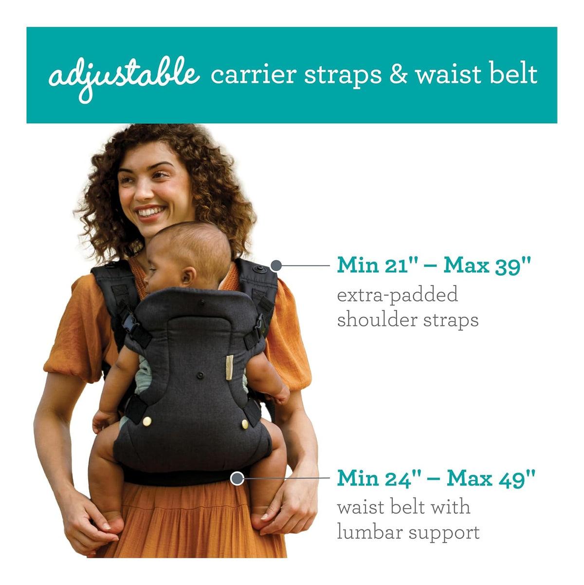 Flip 4-in-1 Convertible Baby Carrier & Crossbody Diaper Bag - Grow-with-Me Carrier with Attachable Crossbody Diaper Bag, Black and Gold, 2-Piece Set