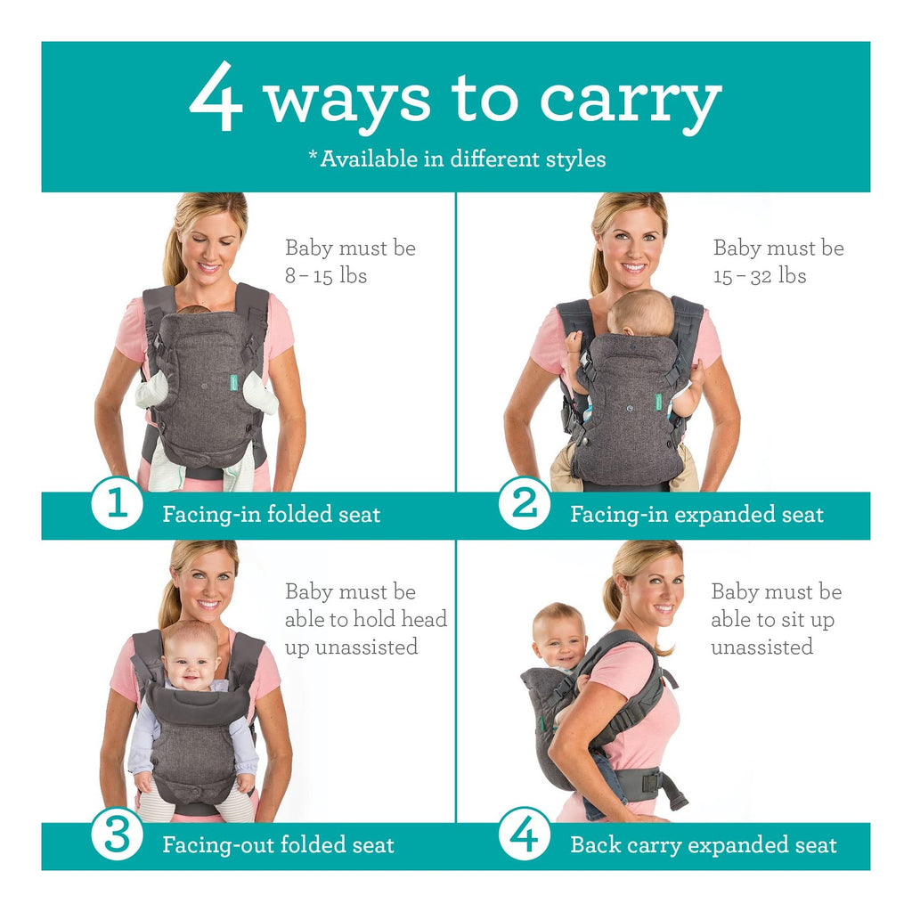 Flip 4-in-1 Convertible Baby Carrier, Adjustable, Ergonomic Babywearing, Registry Essential, Baby Carrier for Newborn to Toddler, Rainbow
