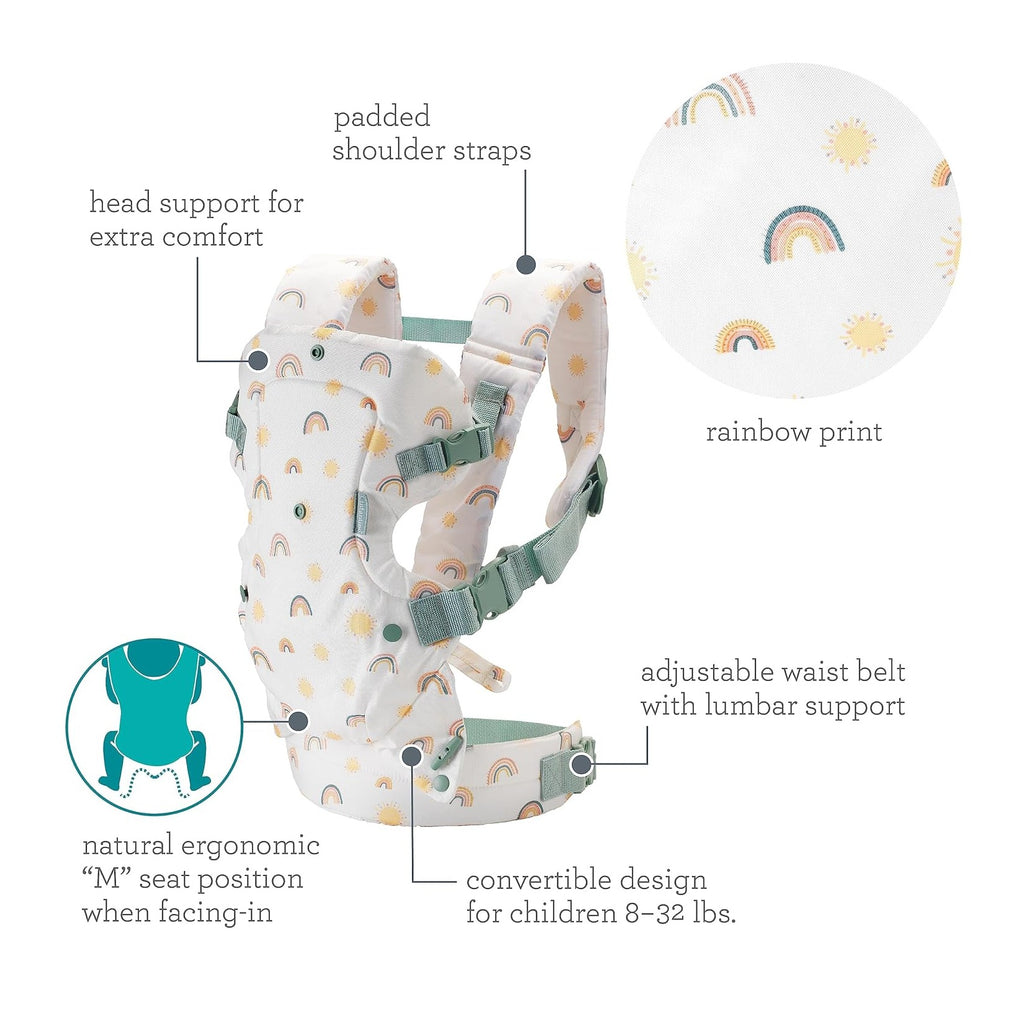 Flip 4-in-1 Convertible Baby Carrier, Adjustable, Ergonomic Babywearing, Registry Essential, Baby Carrier for Newborn to Toddler, Rainbow