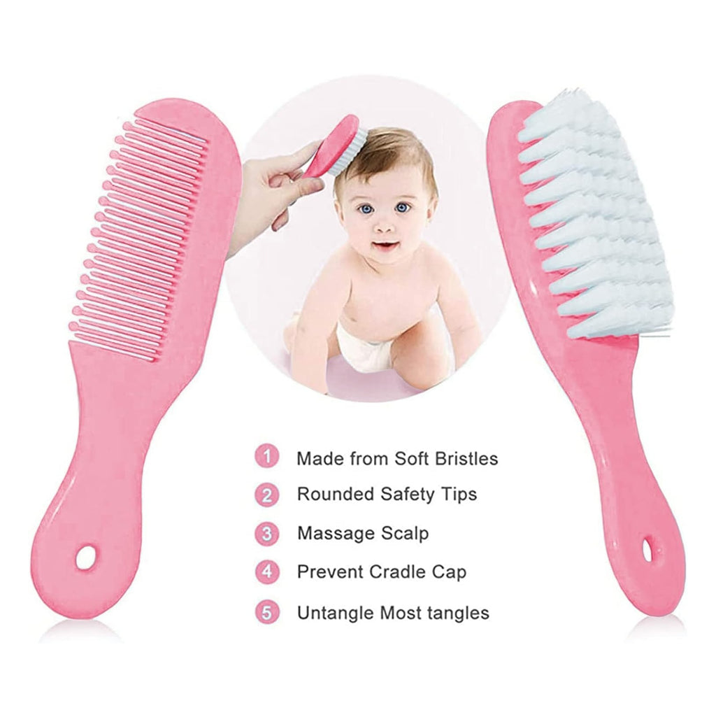 Baby Grooming Kit, Infant Safety Care Set with Hair Brush Comb Nail Clipper Nasal Aspirator,Baby Essentials Kit for Newborn Girls Boys (Pink Baby Grooming kit)