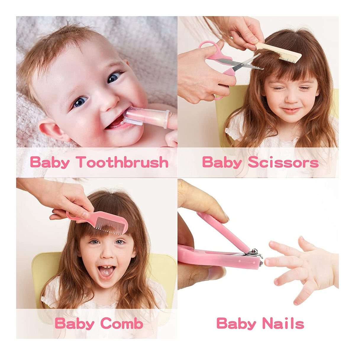 Baby Grooming Kit, Infant Safety Care Set with Hair Brush Comb Nail Clipper Nasal Aspirator,Baby Essentials Kit for Newborn Girls Boys (Pink Baby Grooming kit)