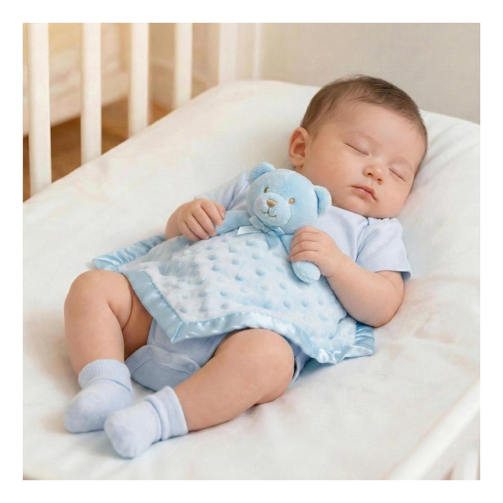 Teddy Bear Lovey Baby Security Blanket for Boys and Girls Unisex Soft Lovie Baby Gifts for Newborn Toddler Snuggle Toy Stuffed Animal Blue
