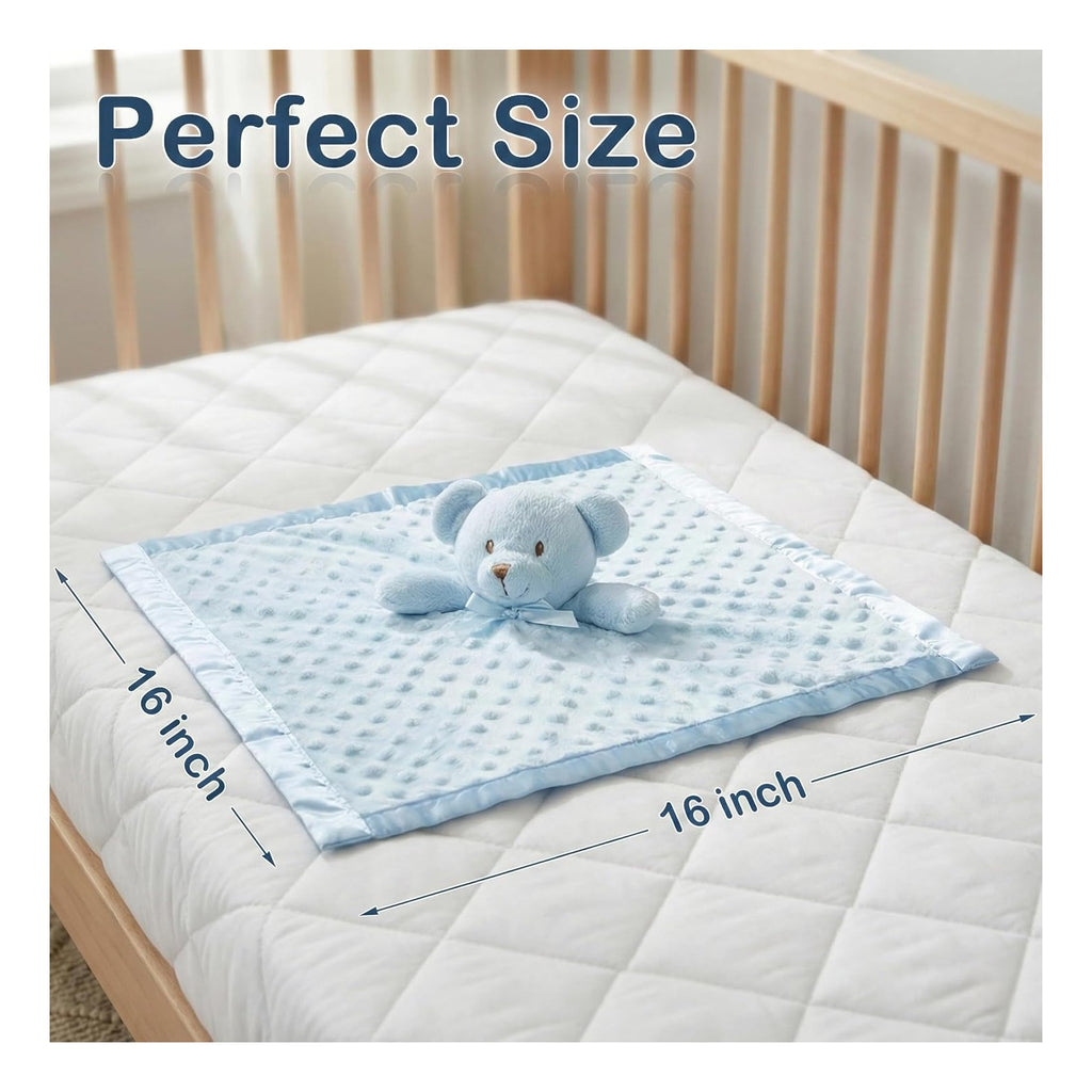 Teddy Bear Lovey Baby Security Blanket for Boys and Girls Unisex Soft Lovie Baby Gifts for Newborn Toddler Snuggle Toy Stuffed Animal Blue