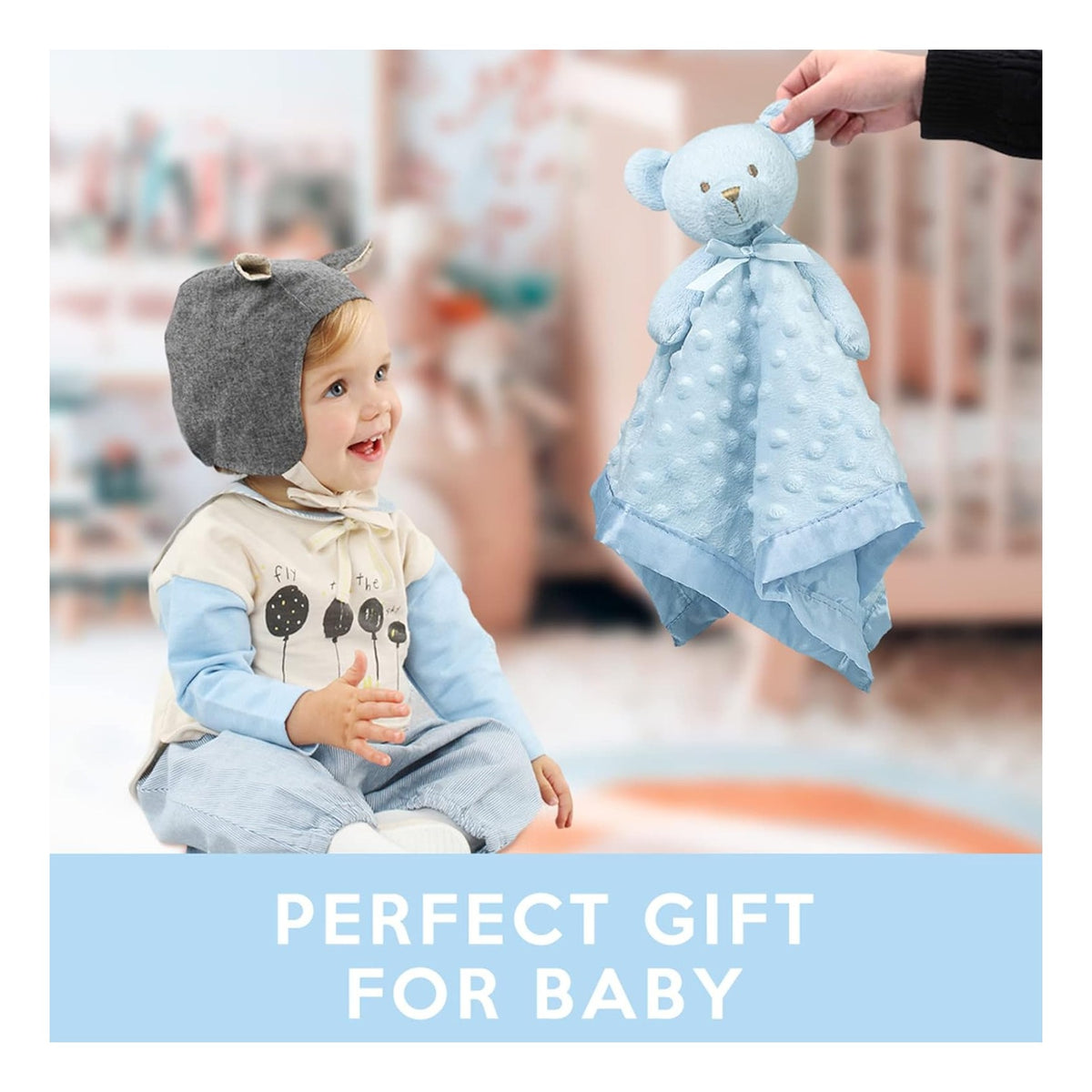 Teddy Bear Lovey Baby Security Blanket for Boys and Girls Unisex Soft Lovie Baby Gifts for Newborn Toddler Snuggle Toy Stuffed Animal Blue