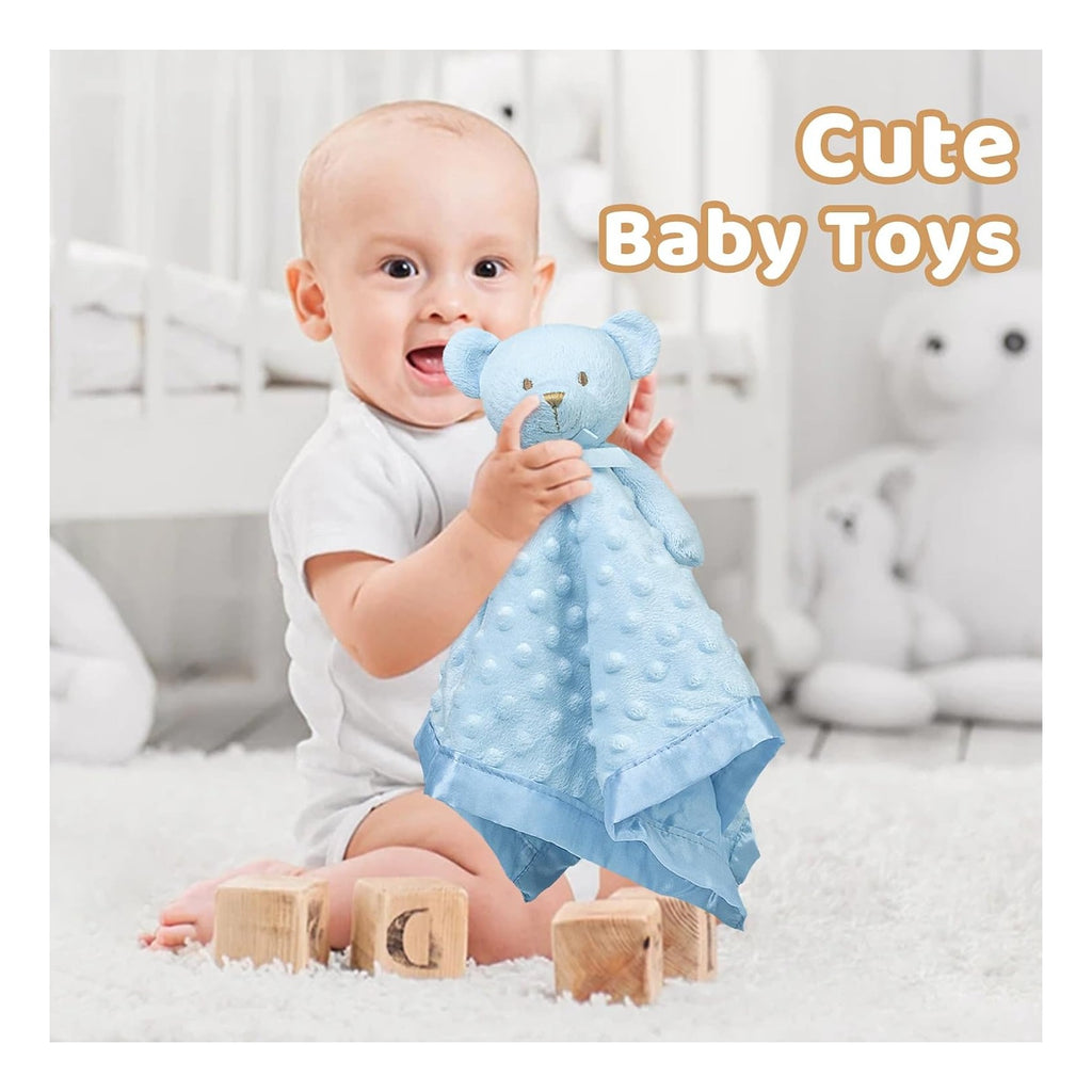 Teddy Bear Lovey Baby Security Blanket for Boys and Girls Unisex Soft Lovie Baby Gifts for Newborn Toddler Snuggle Toy Stuffed Animal Blue