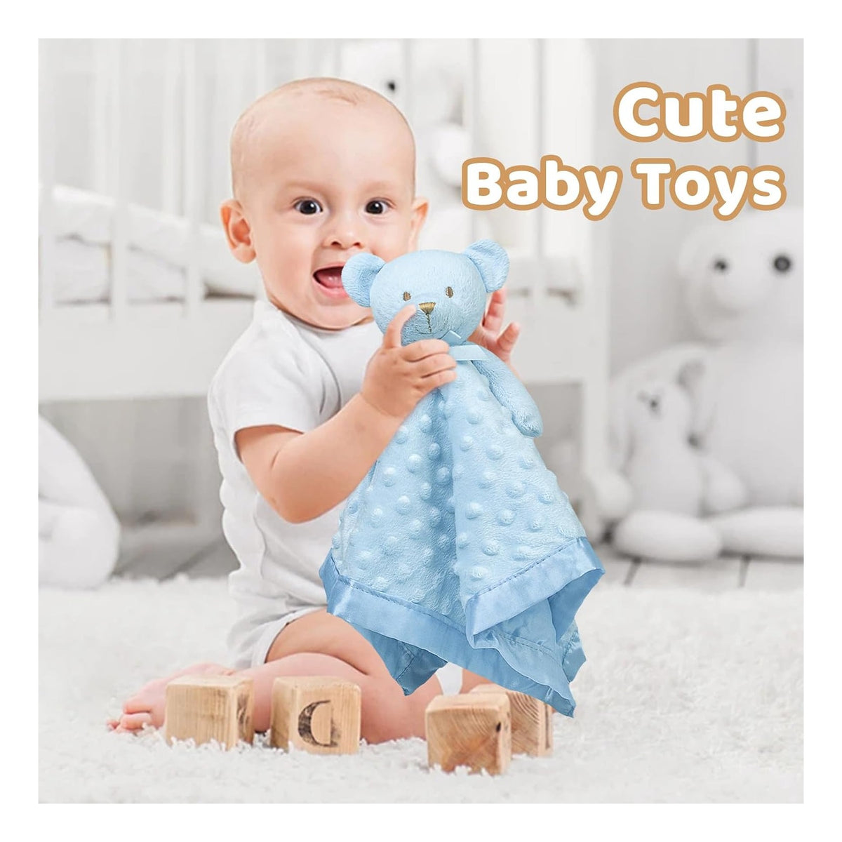 Teddy Bear Lovey Baby Security Blanket for Boys and Girls Unisex Soft Lovie Baby Gifts for Newborn Toddler Snuggle Toy Stuffed Animal Blue