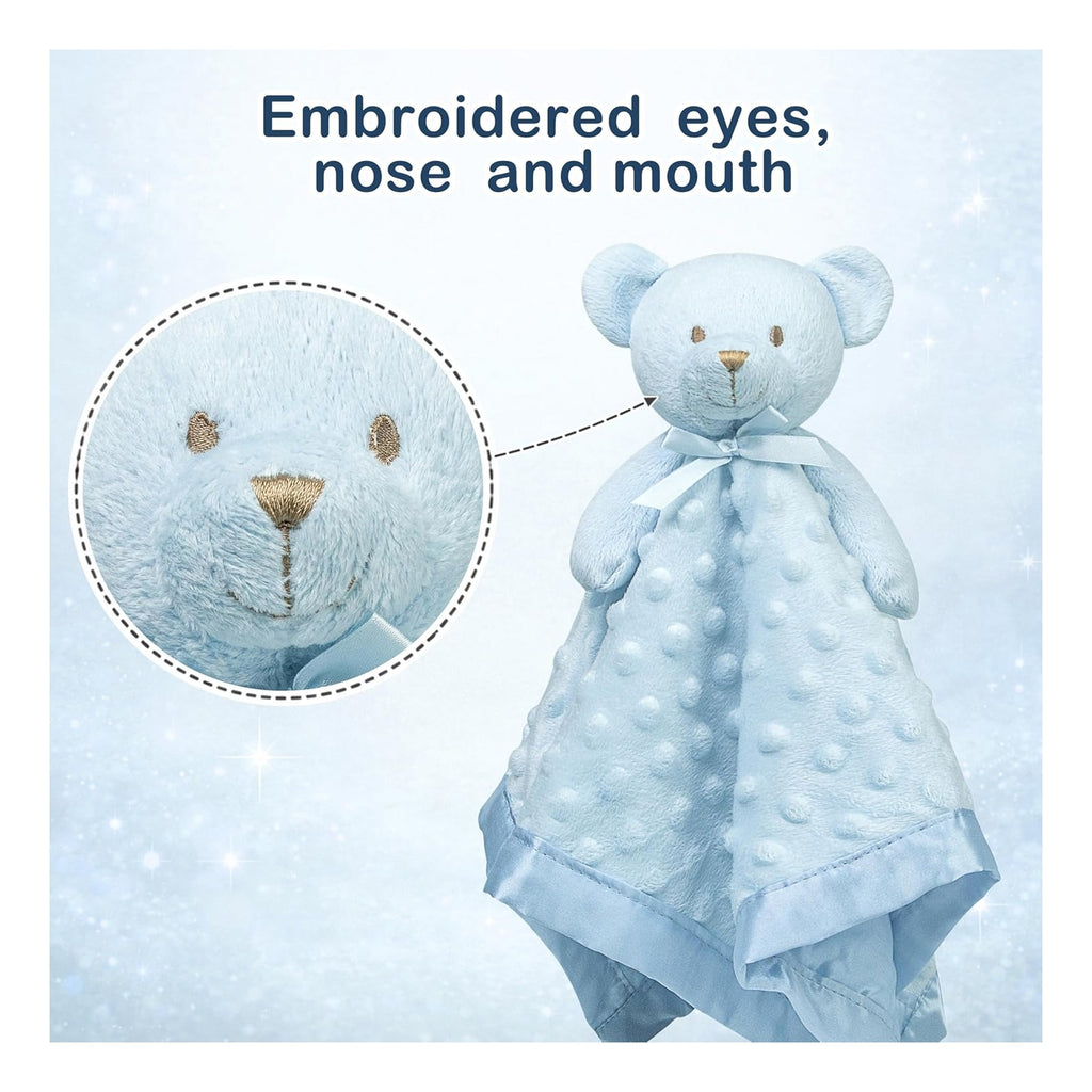 Teddy Bear Lovey Baby Security Blanket for Boys and Girls Unisex Soft Lovie Baby Gifts for Newborn Toddler Snuggle Toy Stuffed Animal Blue