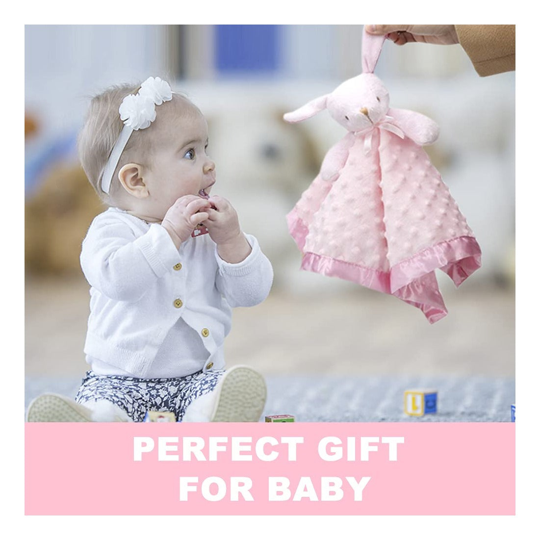 Loveys for Babies Bunny Security Blanket Baby Girl Gifts Newborn Soft Pink Lovie for Infant and Toddler Snuggle Toy Stuffed Animal, Pink 16 Inch