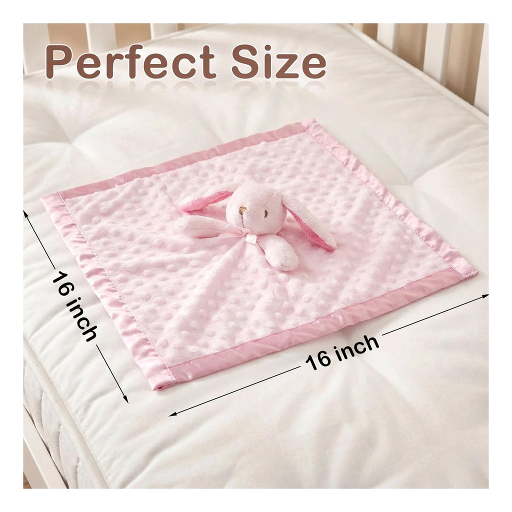 Loveys for Babies Bunny Security Blanket Baby Girl Gifts Newborn Soft Pink Lovie for Infant and Toddler Snuggle Toy Stuffed Animal, Pink 16 Inch