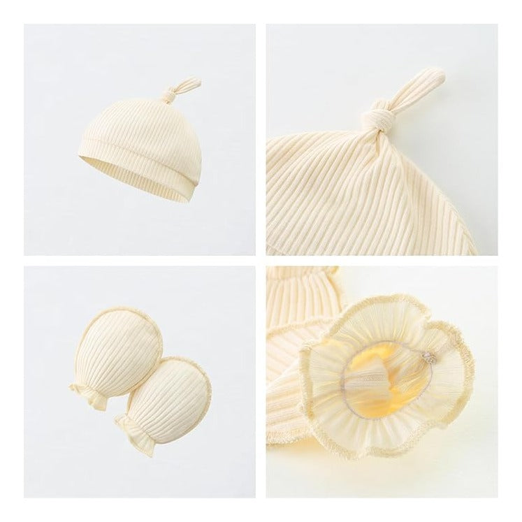 Baby Romper with Baby Mittens & Newborn Hats Footless Long Sleeve Solid Onesie Hi Im New Here