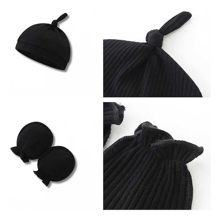 Baby Romper with Baby Mittens & Newborn Hats Footless Long Sleeve Solid Onesie Hi Im New Here