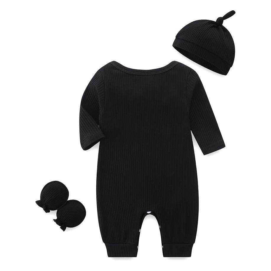 Baby Romper with Baby Mittens & Newborn Hats Footless Long Sleeve Solid Onesie Hi Im New Here