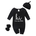Baby Romper with Baby Mittens & Newborn Hats Footless Long Sleeve Solid Onesie Hi Im New Here