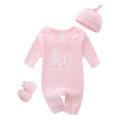 Baby Romper with Baby Mittens & Newborn Hats Footless Long Sleeve Solid Onesie Hi Im New Here