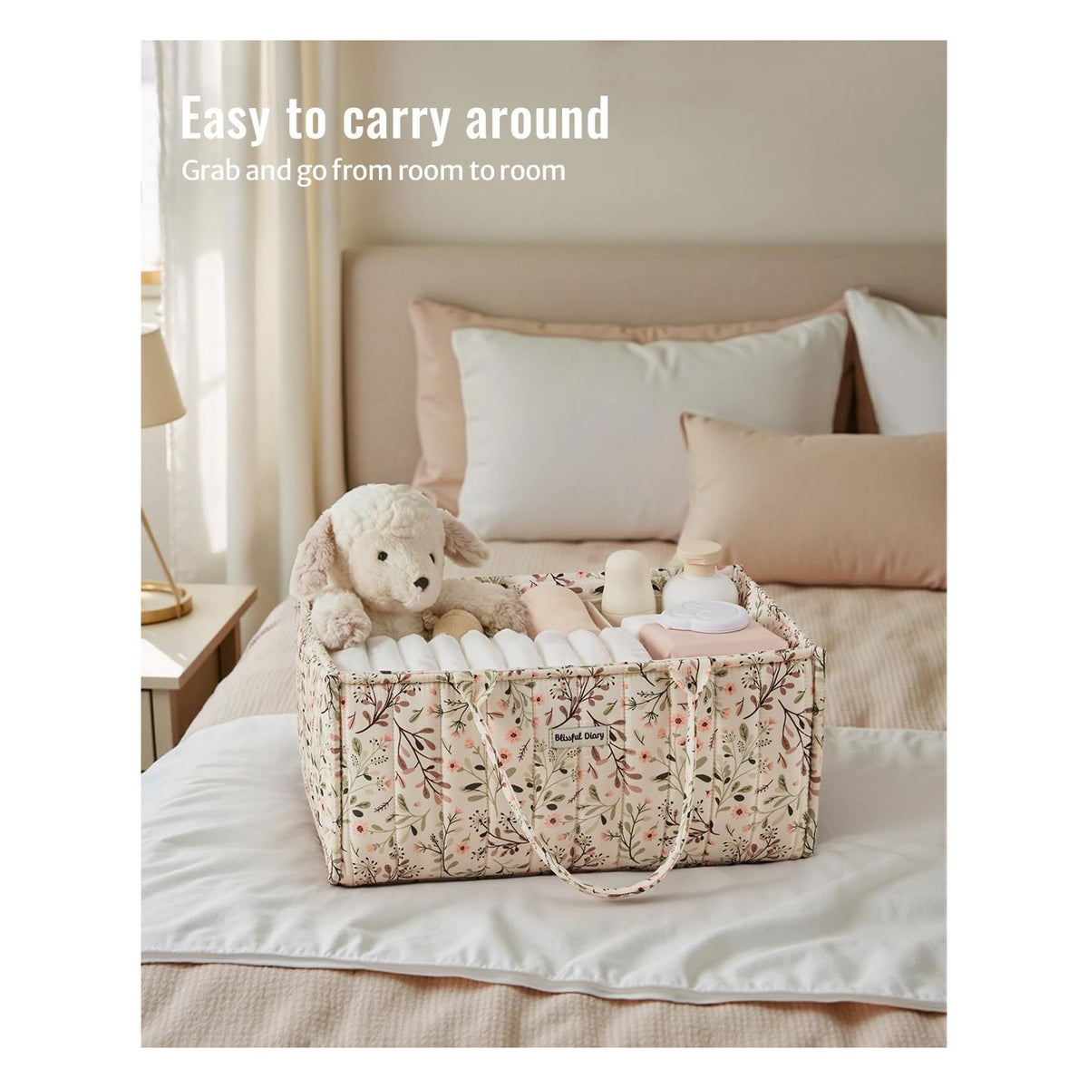 Floral Diaper Caddy Organizer, Stylish Nursery Storage Basket, Diaper Bag,Gift for Baby Shower, Baby Registry Must Have, Newborn Essentials, Pastoral Daisy