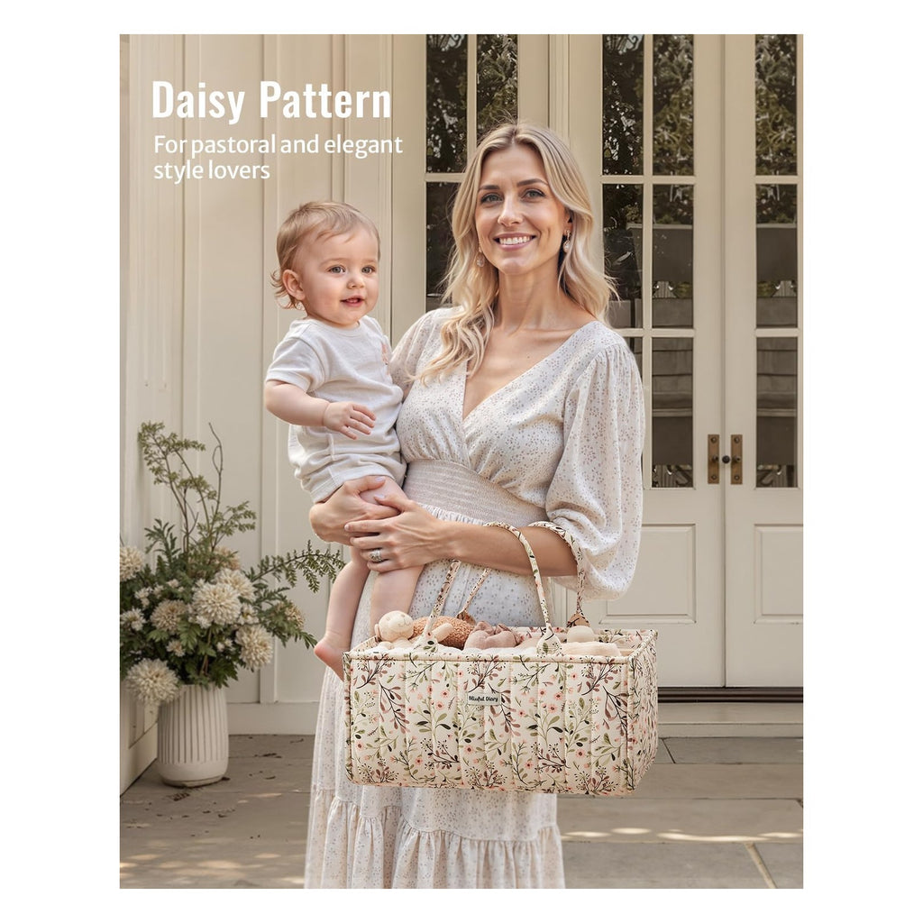 Floral Diaper Caddy Organizer, Stylish Nursery Storage Basket, Diaper Bag,Gift for Baby Shower, Baby Registry Must Have, Newborn Essentials, Pastoral Daisy