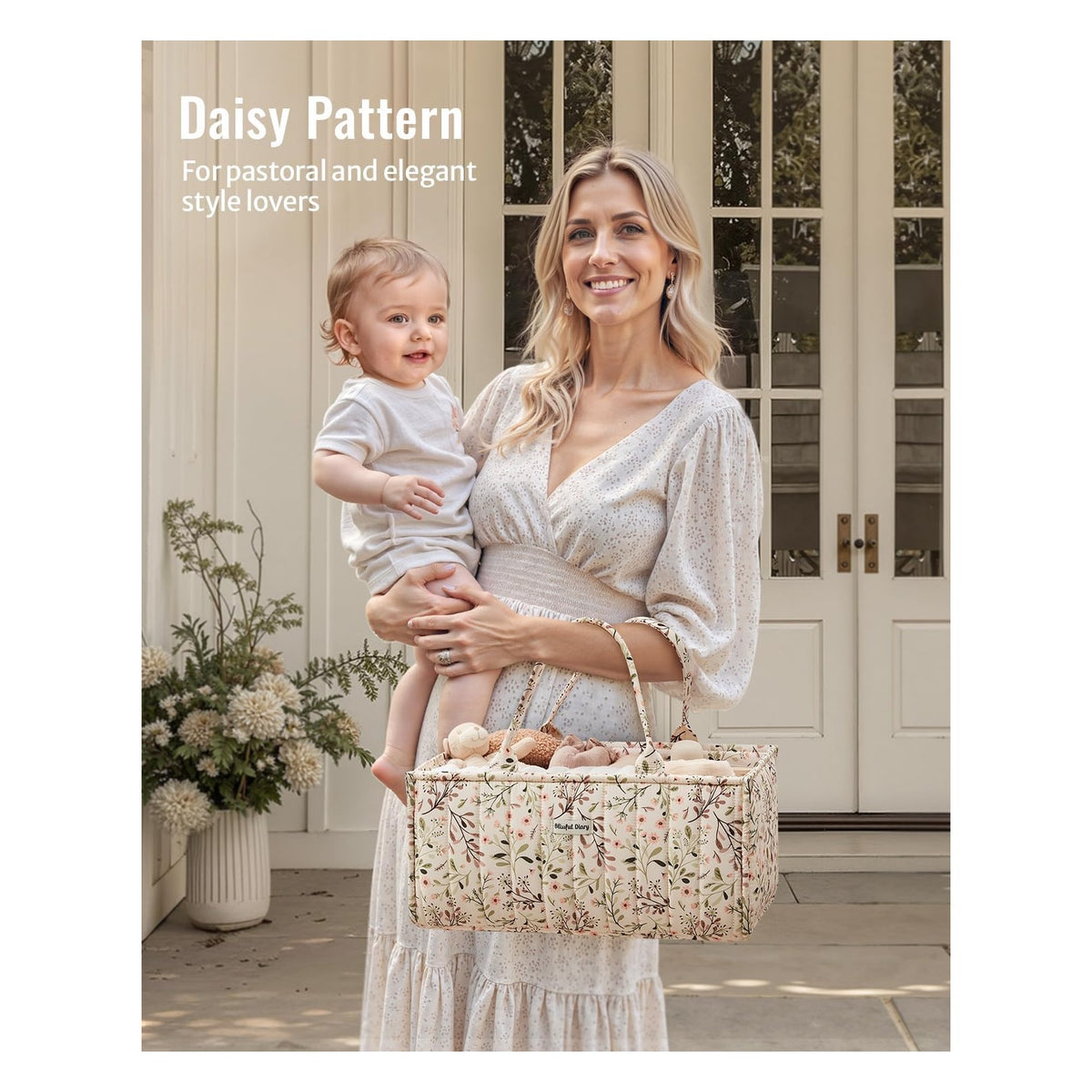 Floral Diaper Caddy Organizer, Stylish Nursery Storage Basket, Diaper Bag,Gift for Baby Shower, Baby Registry Must Have, Newborn Essentials, Pastoral Daisy