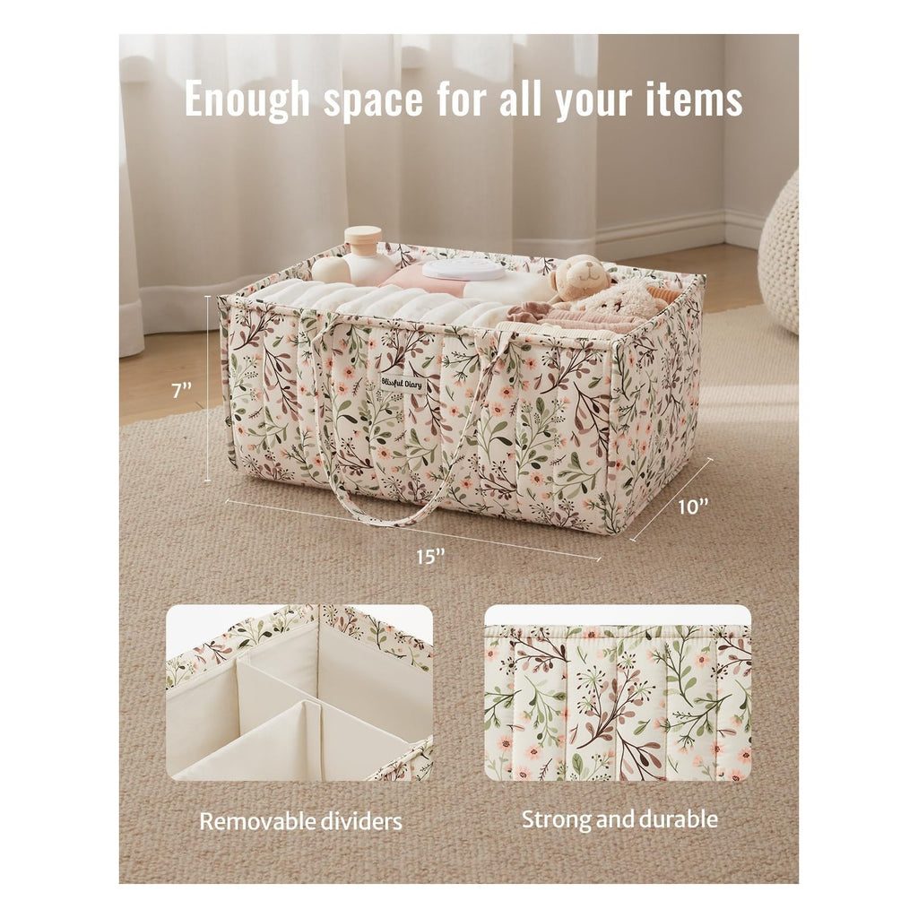 Floral Diaper Caddy Organizer, Stylish Nursery Storage Basket, Diaper Bag,Gift for Baby Shower, Baby Registry Must Have, Newborn Essentials, Pastoral Daisy