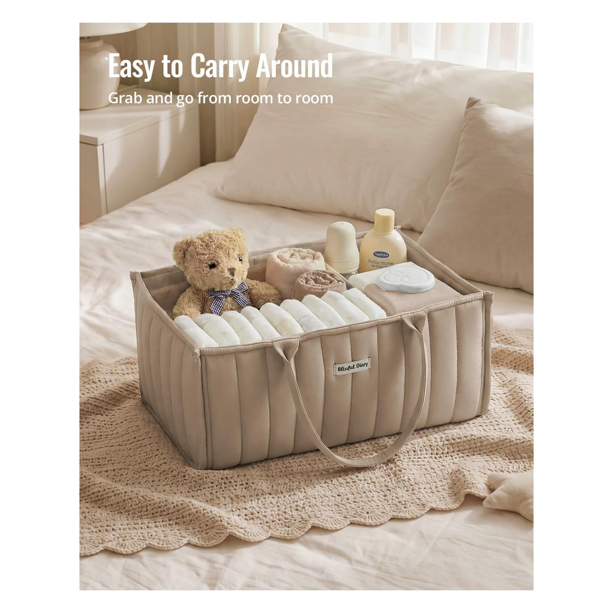 Floral Diaper Caddy Organizer, Stylish Nursery Storage Basket, Diaper Bag,Gift for Baby Shower, Baby Registry Must Have, Newborn Essentials, Pastoral Daisy