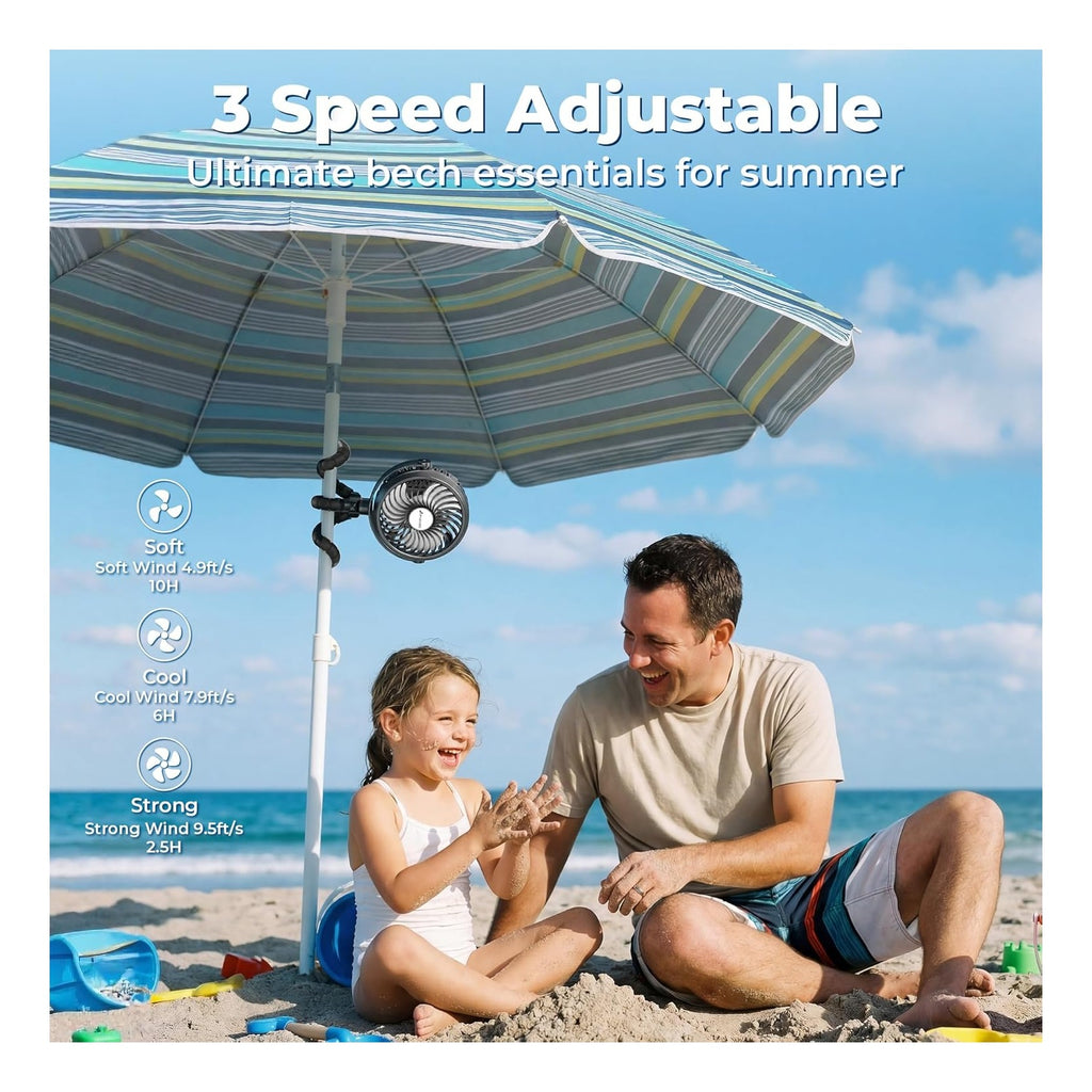 Battery Operated Stroller Fan, Baby Travel Essentials for Beach Disney, Newborn Boy & Girl Showers Gifts Registry Search, Rechargeable Clip On Fan for Car Seat Wagon Crib Bike Treadmill