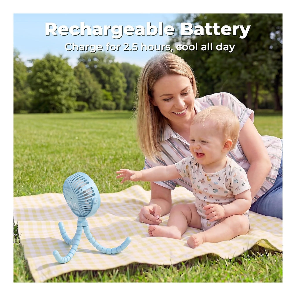 Battery Operated Stroller Fan, Baby Travel Essentials for Beach Disney, Newborn Boy & Girl Showers Gifts Registry Search, Rechargeable Clip On Fan for Car Seat Wagon Crib Bike Treadmill