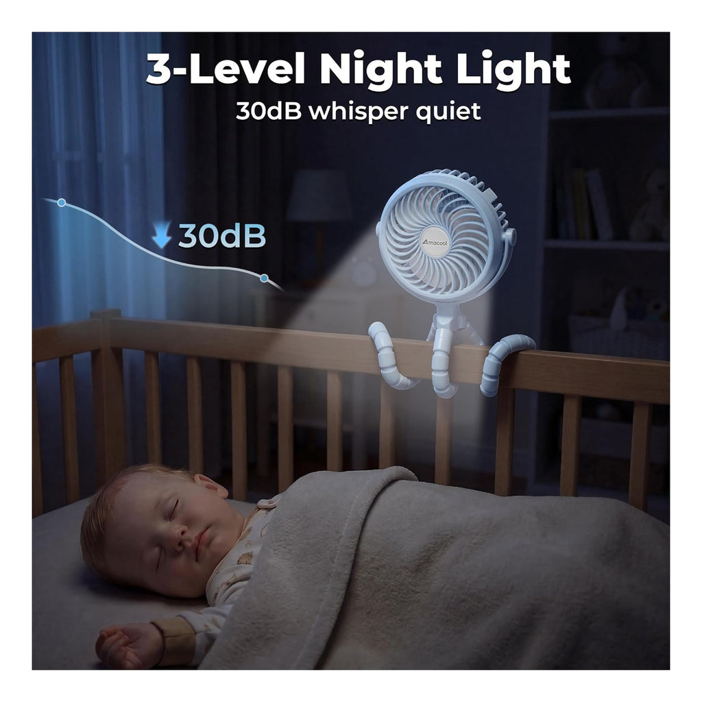 Battery Operated Stroller Fan, Baby Travel Essentials for Beach Disney, Newborn Boy & Girl Showers Gifts Registry Search, Rechargeable Clip On Fan for Car Seat Wagon Crib Bike Treadmill