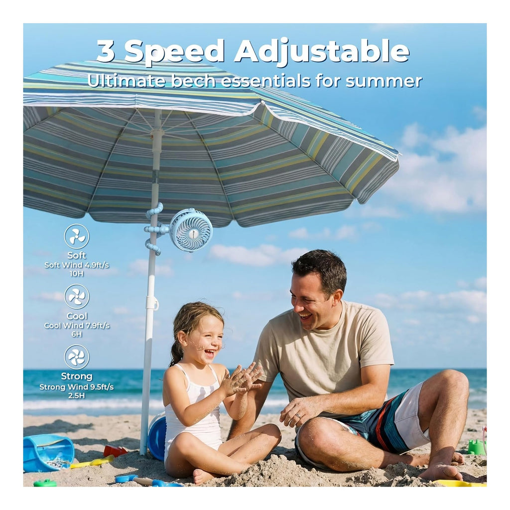 Battery Operated Stroller Fan, Baby Travel Essentials for Beach Disney, Newborn Boy & Girl Showers Gifts Registry Search, Rechargeable Clip On Fan for Car Seat Wagon Crib Bike Treadmill