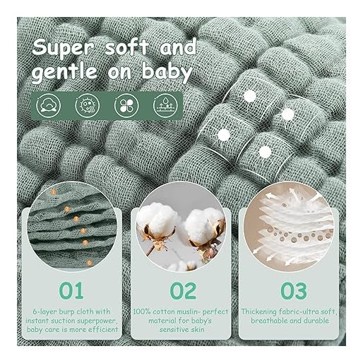Muslin Burp Cloths 100% Cotton Muslin Cloths Large 20''x10'' Extra Soft and Absorbent 6 Pack Baby Burping Cloth for Boys and Girls(Multicolor)