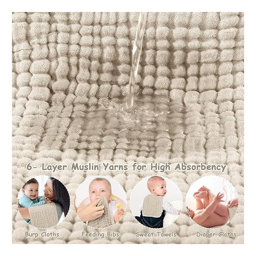 Muslin Burp Cloths 100% Cotton Muslin Cloths Large 20''x10'' Extra Soft and Absorbent 6 Pack Baby Burping Cloth for Boys and Girls(Multicolor)