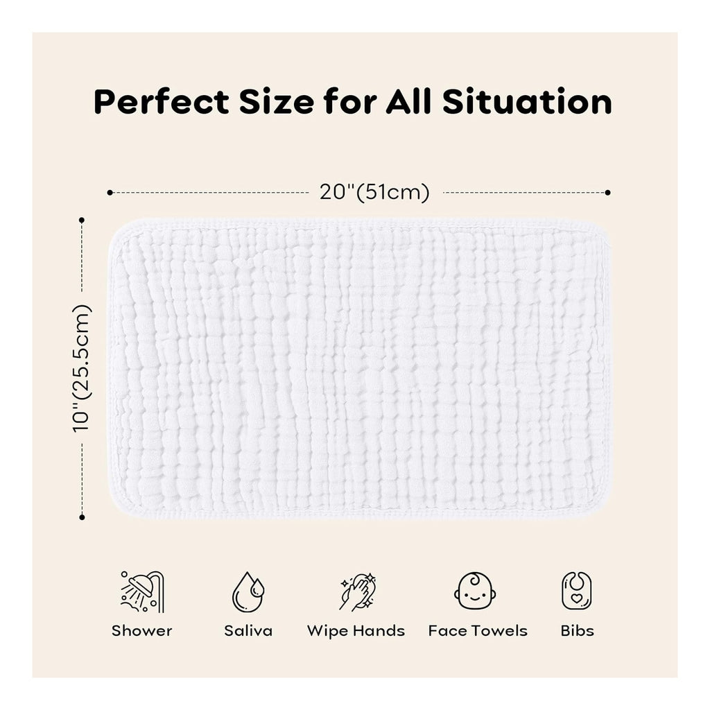 Muslin Burp Cloths Baby Girl 6 Pack - 20" x 10" - Ultra Soft & Absorbent, 6-Layer 100% Cotton for Spit Up & Drool- Gentle Baby Burping Cloth, Newborn Essentials Shower Gift Girl, White