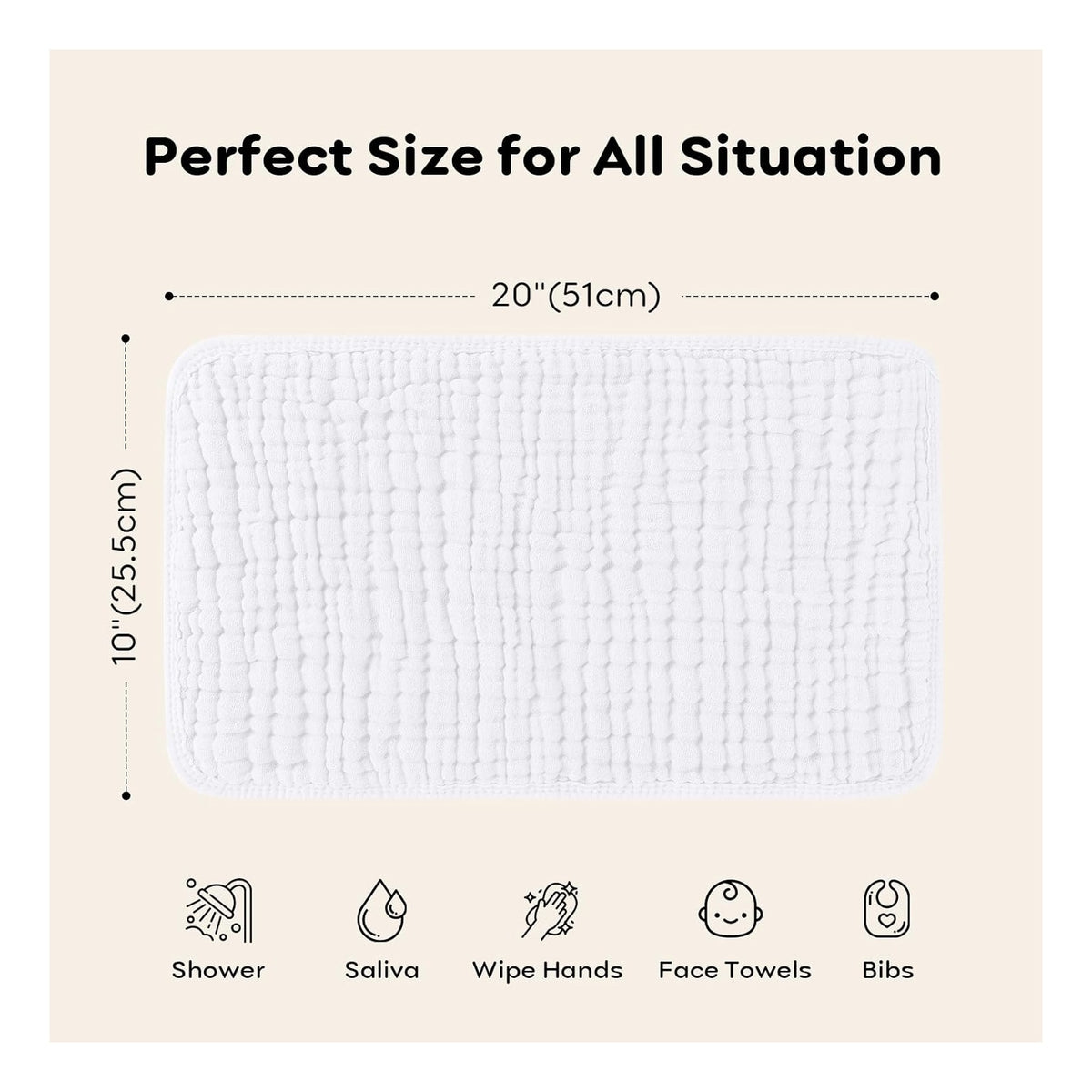 Muslin Burp Cloths Baby Girl 6 Pack - 20" x 10" - Ultra Soft & Absorbent, 6-Layer 100% Cotton for Spit Up & Drool- Gentle Baby Burping Cloth, Newborn Essentials Shower Gift Girl, White