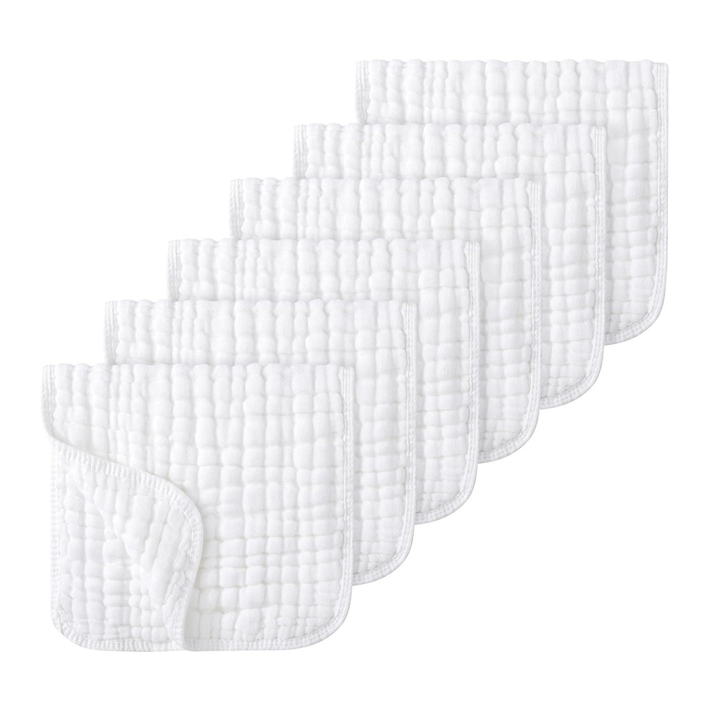 Muslin Burp Cloths Baby Girl 6 Pack - 20" x 10" - Ultra Soft & Absorbent, 6-Layer 100% Cotton for Spit Up & Drool- Gentle Baby Burping Cloth, Newborn Essentials Shower Gift Girl, White