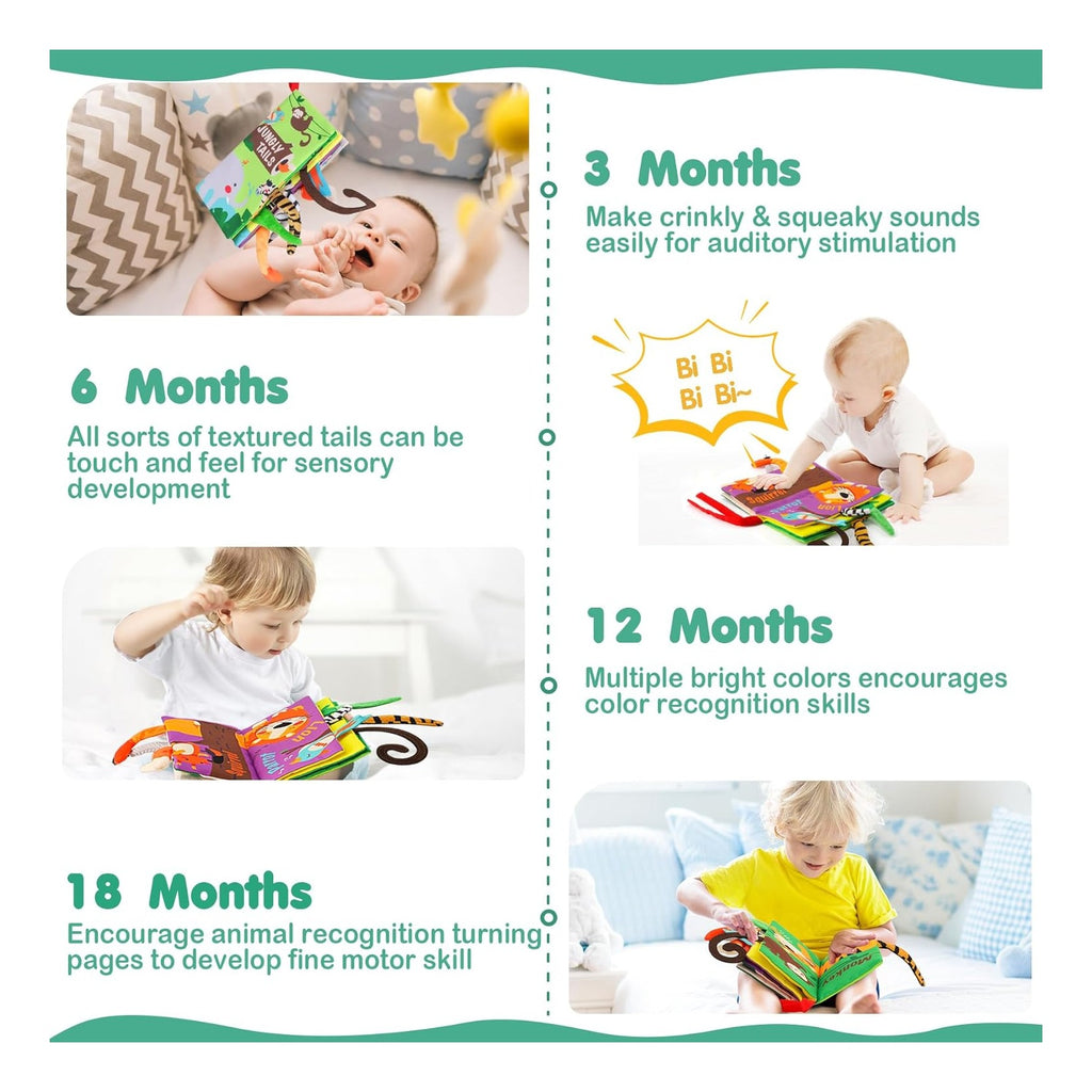 Baby Books Toys, Touch and Feel Crinkle Cloth Book for Infant Baby 0-3-6-12-18 Months, Early Development Interactive Stroller Soft Toys, Newborn Gifts for Boys Girls
