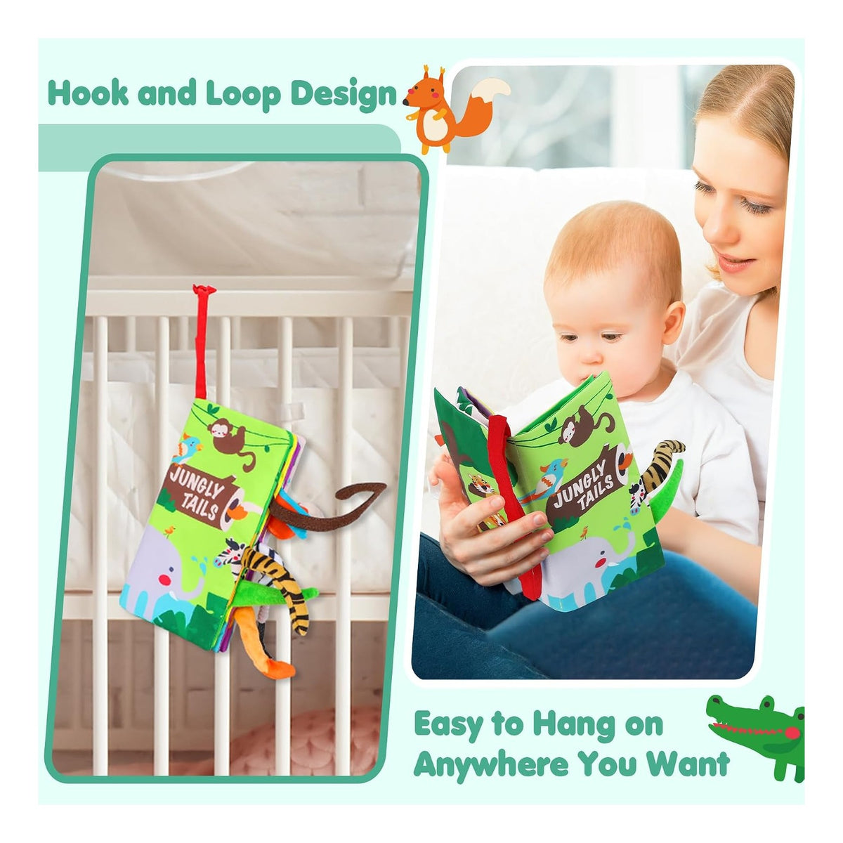 Baby Books Toys, Touch and Feel Crinkle Cloth Book for Infant Baby 0-3-6-12-18 Months, Early Development Interactive Stroller Soft Toys, Newborn Gifts for Boys Girls