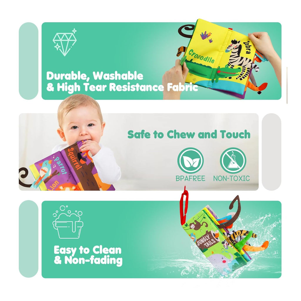 Baby Books Toys, Touch and Feel Crinkle Cloth Book for Infant Baby 0-3-6-12-18 Months, Early Development Interactive Stroller Soft Toys, Newborn Gifts for Boys Girls