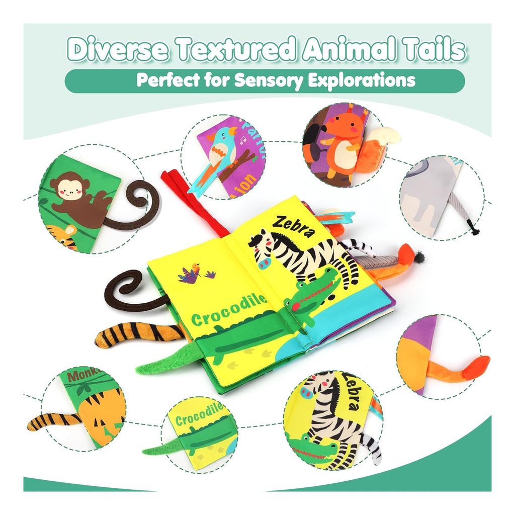 Baby Books Toys, Touch and Feel Crinkle Cloth Book for Infant Baby 0-3-6-12-18 Months, Early Development Interactive Stroller Soft Toys, Newborn Gifts for Boys Girls
