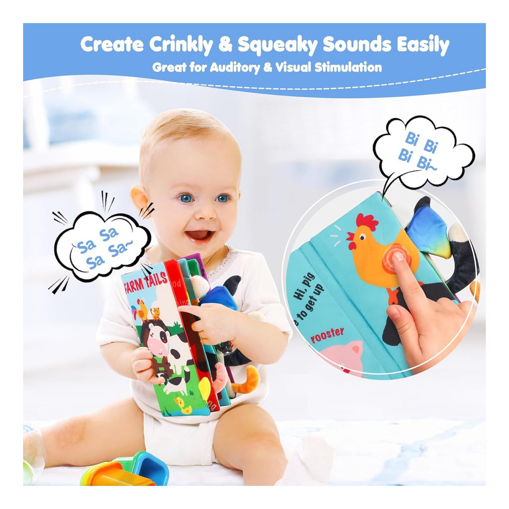 Baby Books Toys, Touch and Feel Crinkle Cloth Books for Babies, Infants & Toddler, Early Development Interactive Car & Stroller Soft Toys for Boys & Girls