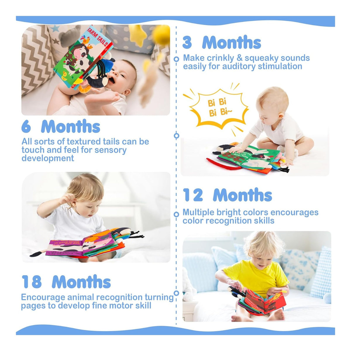 Baby Books Toys, Touch and Feel Crinkle Cloth Books for Babies, Infants & Toddler, Early Development Interactive Car & Stroller Soft Toys for Boys & Girls