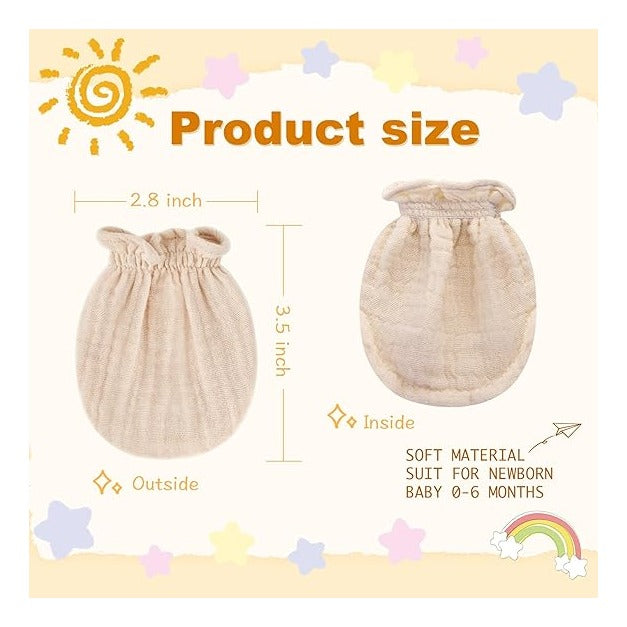 Muslin Baby Mittens for Newborn, 100% Cotton No Scratch Soft Breathable Gloves for Boys and Girls 0-6 months