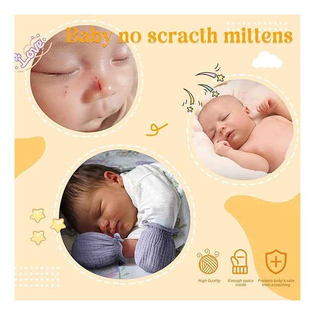 Muslin Baby Mittens for Newborn, 100% Cotton No Scratch Soft Breathable Gloves for Boys and Girls 0-6 months