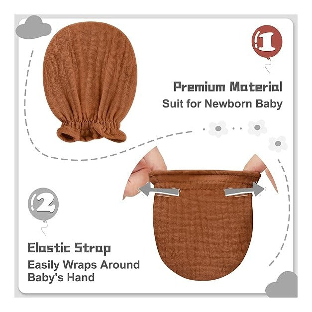 Muslin Baby Mittens for Newborn, 100% Cotton No Scratch Soft Breathable Gloves for Boys and Girls 0-6 months