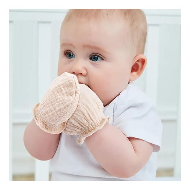 Muslin Baby Mittens for Newborn, 100% Cotton No Scratch Soft Breathable Gloves for Boys and Girls 0-6 months