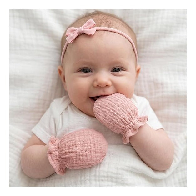 Muslin Baby Mittens for Newborn, 100% Cotton No Scratch Soft Breathable Gloves for Boys and Girls 0-6 months