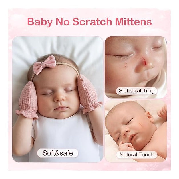 Muslin Baby Mittens for Newborn, 100% Cotton No Scratch Soft Breathable Gloves for Boys and Girls 0-6 months