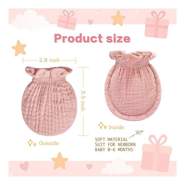 Muslin Baby Mittens for Newborn, 100% Cotton No Scratch Soft Breathable Gloves for Boys and Girls 0-6 months