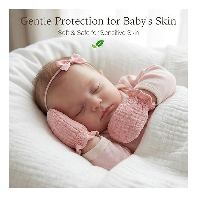 Muslin Baby Mittens for Newborn, 100% Cotton No Scratch Soft Breathable Gloves for Boys and Girls 0-6 months