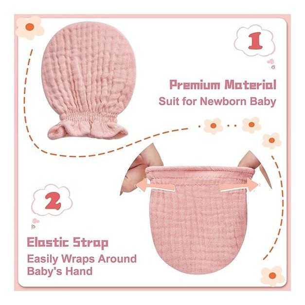 Muslin Baby Mittens for Newborn, 100% Cotton No Scratch Soft Breathable Gloves for Boys and Girls 0-6 months