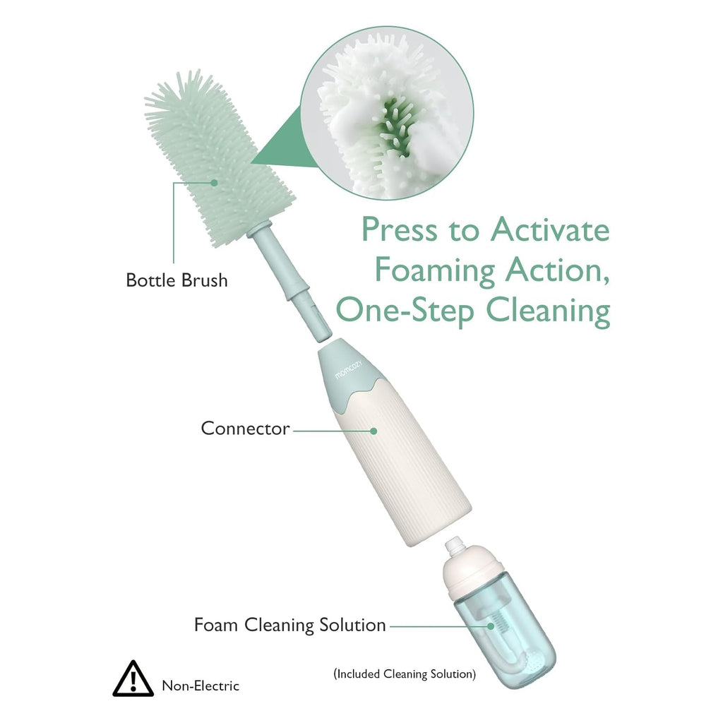 Bottle Brush Kit with Push-Press Foam Design - Newborn Essentials Gift, Portable Cleaning Tool for Home & Travel, Baby Bottle Cleaner Brush for Breast Pumps & Nipples